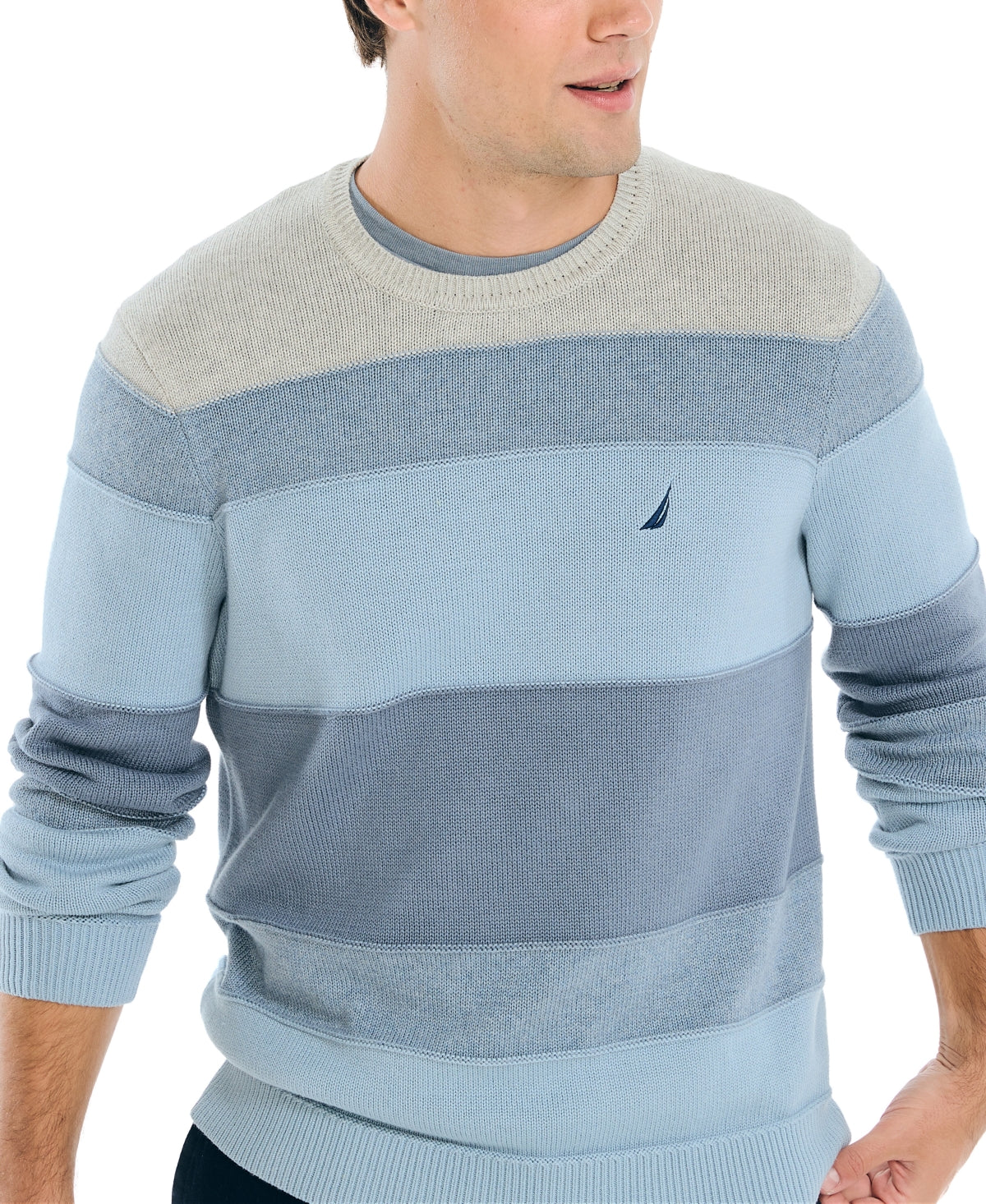 Nautica Mens Regular fit Crewneck Sweater XL Blue Petrol Striped