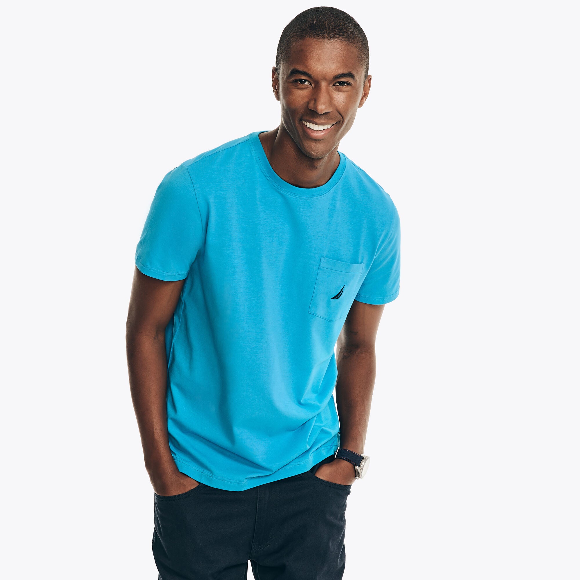 Nautica Mens Classic fit Short Sleeve T-Shirt Shirt XXL Blue Solid