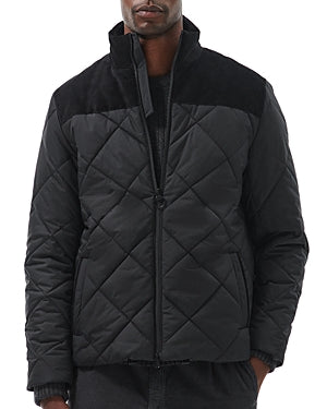 Barbour Mens Elmwood Box Quilted Jacket Black Coat Medium