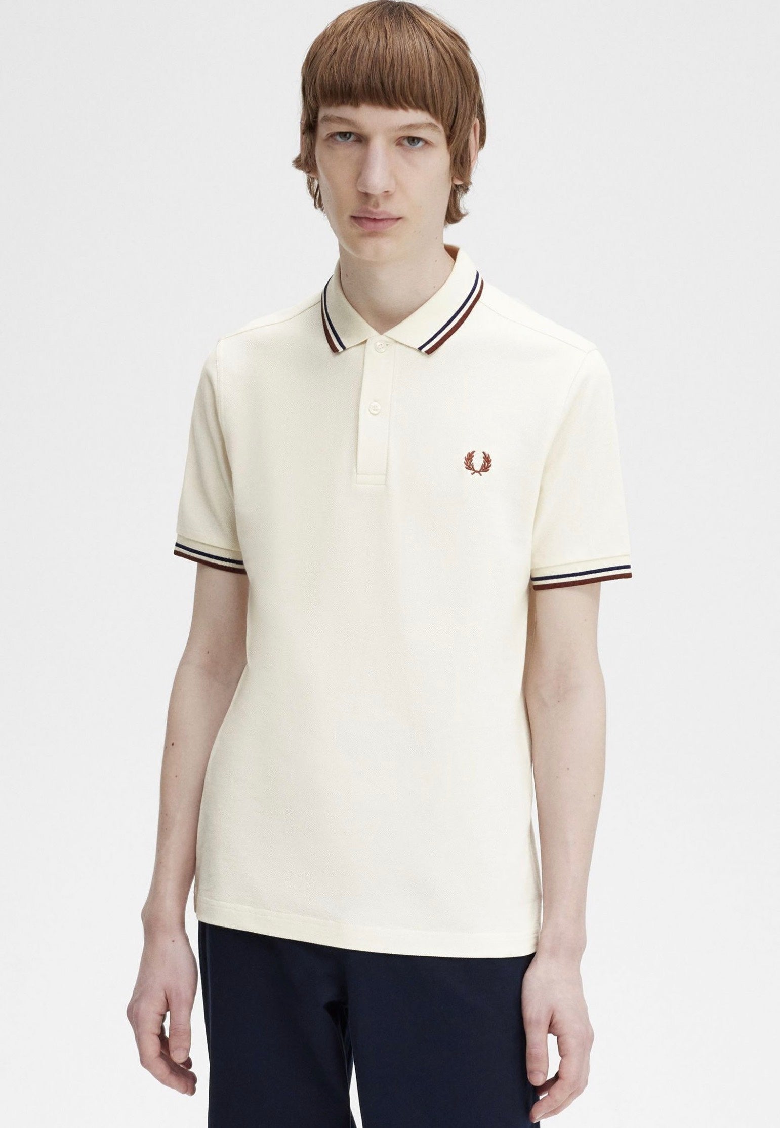 Fred Perry Mens Twin Tipped Short Sleeve Polo Shirt Beige Medium