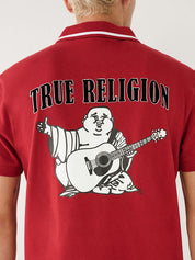True Religion Mens Short Sleeve Logo Polo Shirt Ruby Red Large