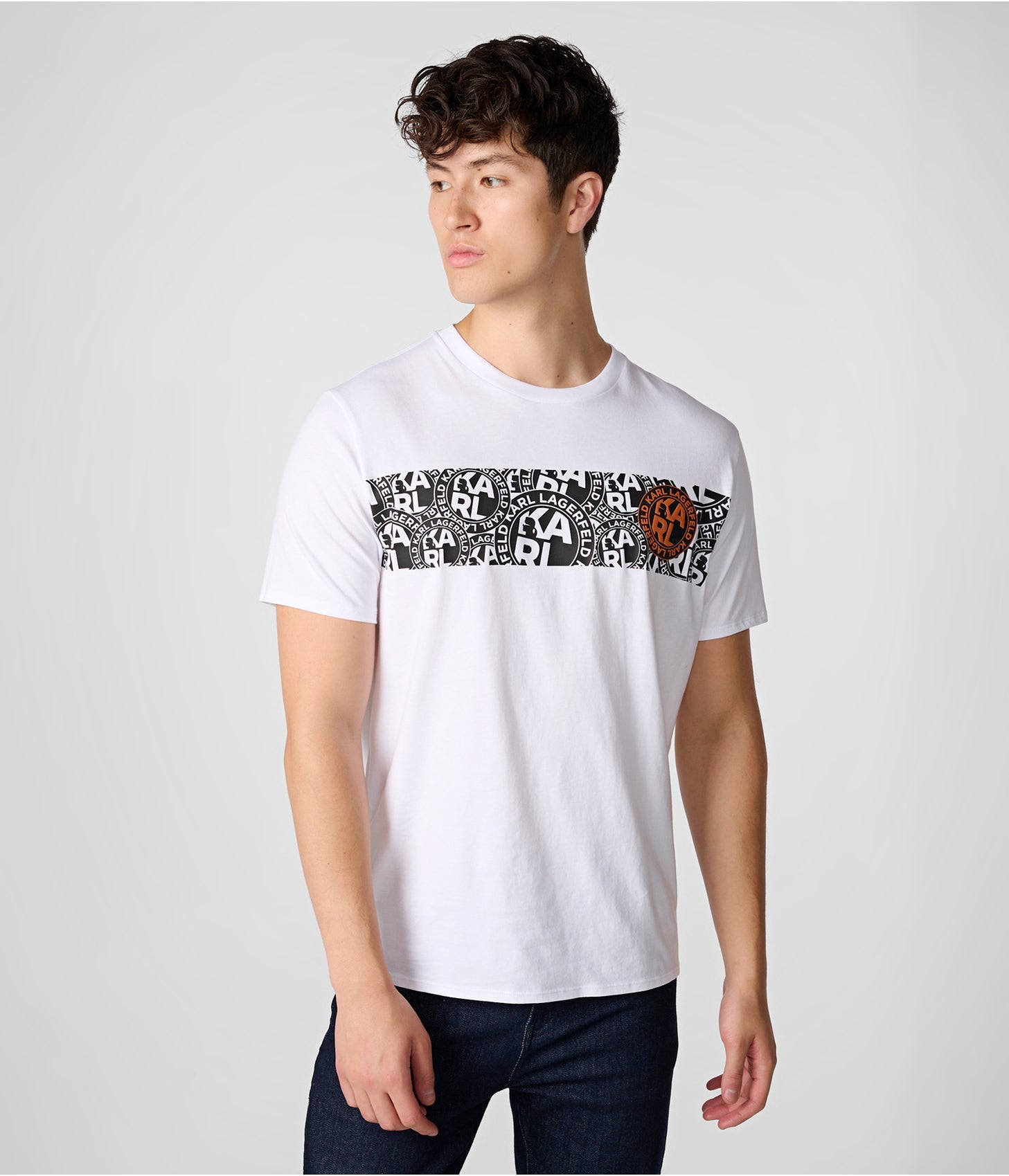 Karl Lagerfeld Paris Men's Slim Fit Short Sleeve Logo T Shirt White Large