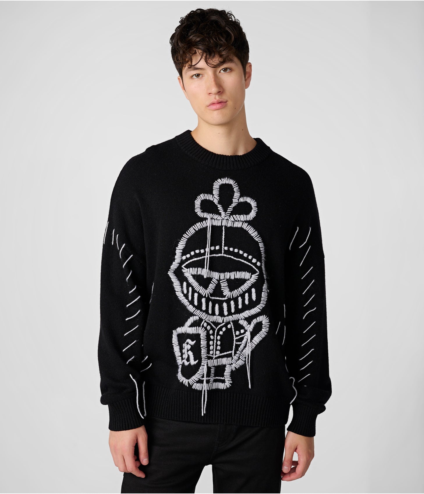 KARL LAGERFELD PARIS Mens Karl Armour Graphic Sweater Black White 2XL