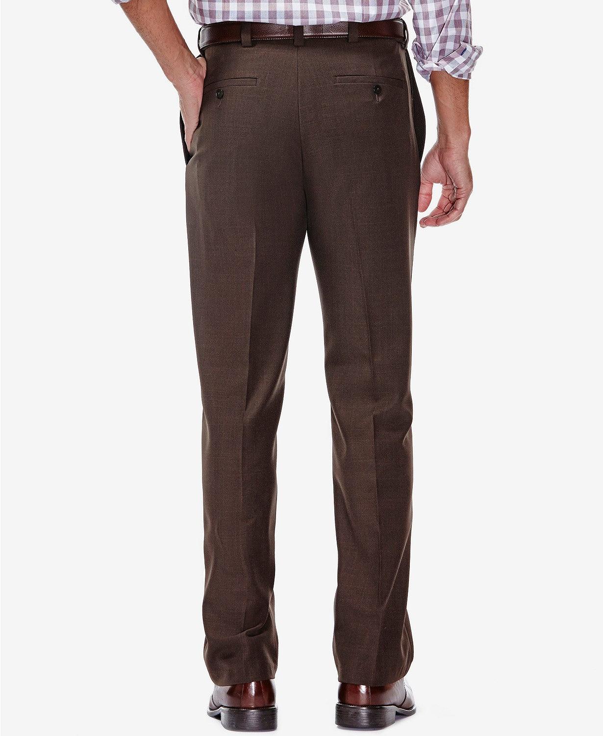 Haggar Mens Classic fit Casual Pants 34 / 29 Brown Solid