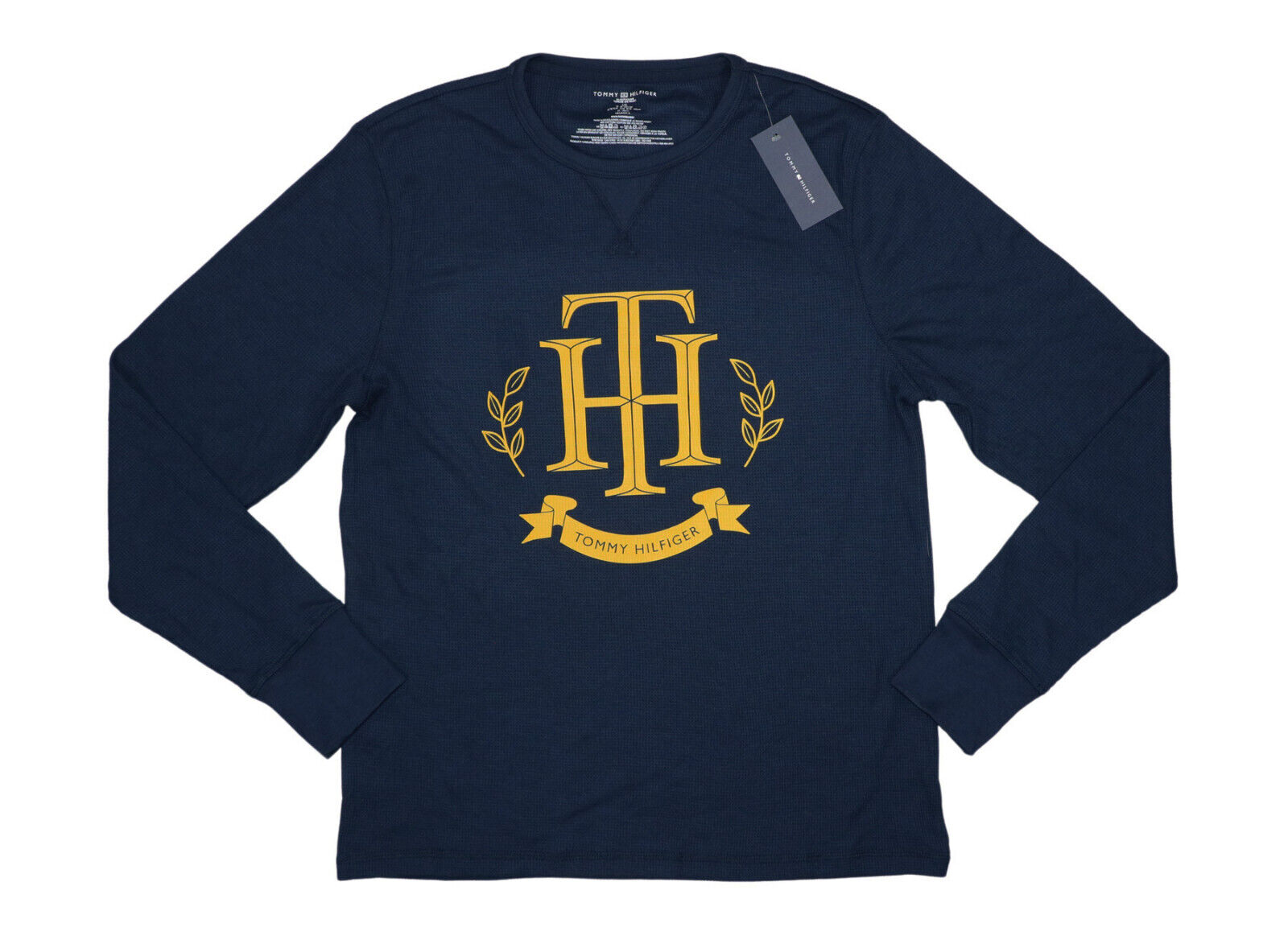 Tommy Hilfiger Mens Waffle Knit Thermal Sleepwear Long Sleeve T Shirt Blue Large