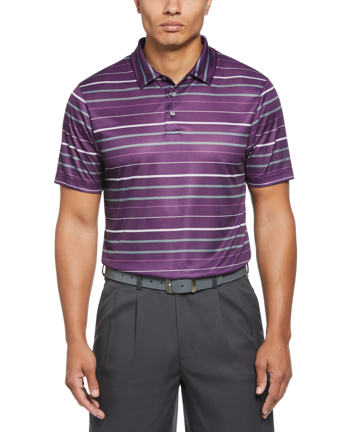 PGA TOUR Mens Fine Line Print Short Sleeve Polo Shirt Grape Royale Large