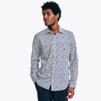 Nautica Men's Classic Fit Printed Button Down Shirt Blue  Small