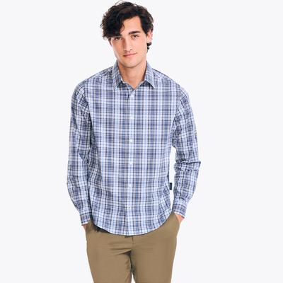 Nautica Mens NavTech Trim Fit Button Down Shirt Blue Plaid Small