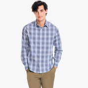 Nautica Mens Slim fit Long Sleeve Button-Up Shirt Medium Blue Plaid