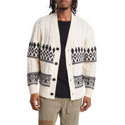 Native Youth Men's Relaxed Fit Fair Isle Cardigan Sweater Small White