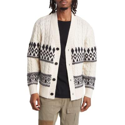 Native Youth Men's Relaxed Fit Fair Isle Cardigan Sweater Small White