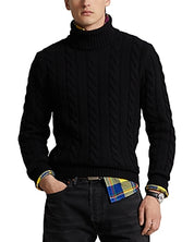 Polo Ralph Lauren Cable Knit Wool Cashmere Turtleneck Sweater Large Black