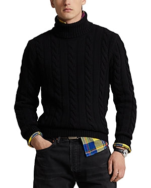 Polo Ralph Lauren Cable Knit Wool Cashmere Turtleneck Sweater Large Black