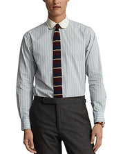 Polo Ralph Lauren Mens Classic Fit Striped Dobby Dress Shirt Large 17 White Blue