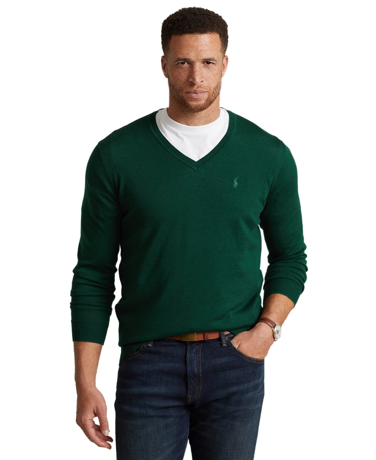 Polo Ralph Lauren Men's Green Washable Wool V Neck Sweater 4LT 4XLT Green