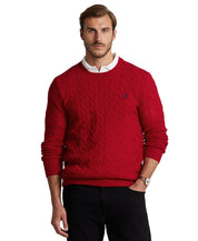 Ralph Lauren Polo Big & Tall Mens Crewneck Cable Knit Wool Sweater 4XB Red