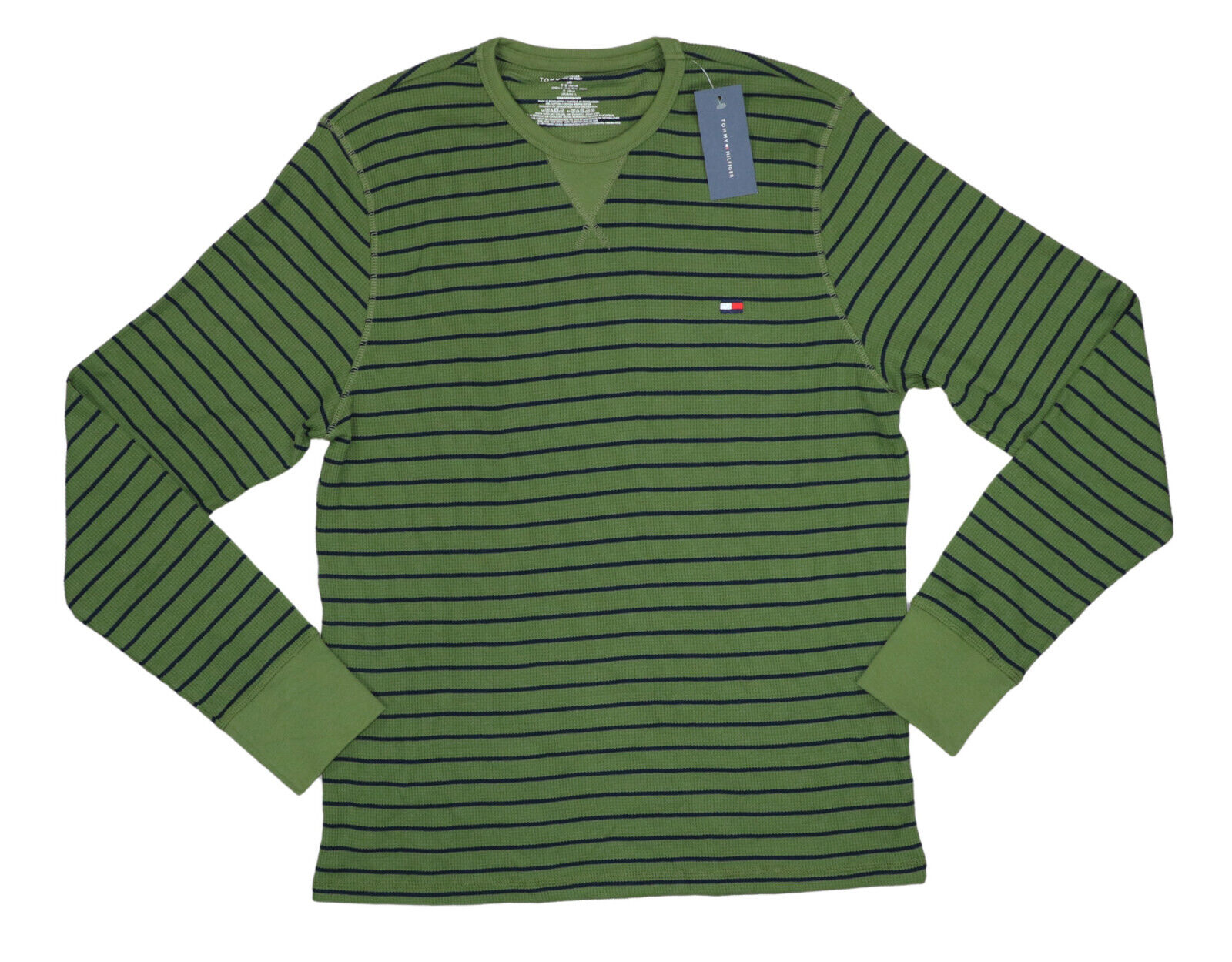 Tommy Hilfiger Green XL Waffle Knit Stripe Thermal Sleepwear Shirt