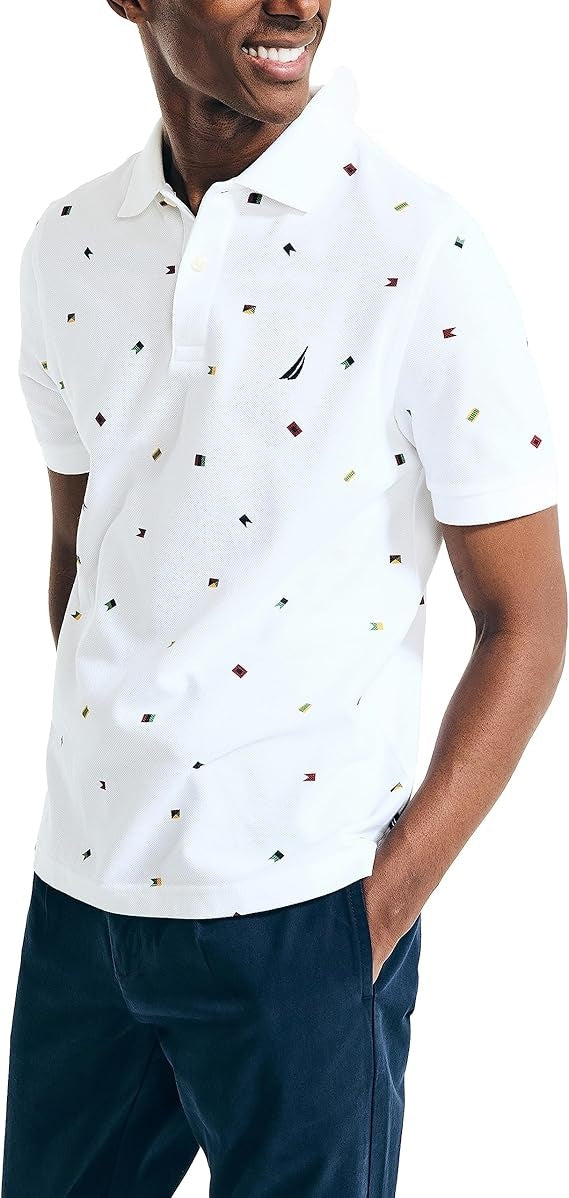 Nautica Men's Anchor Print Short Sleeve Polo Shirt White Large