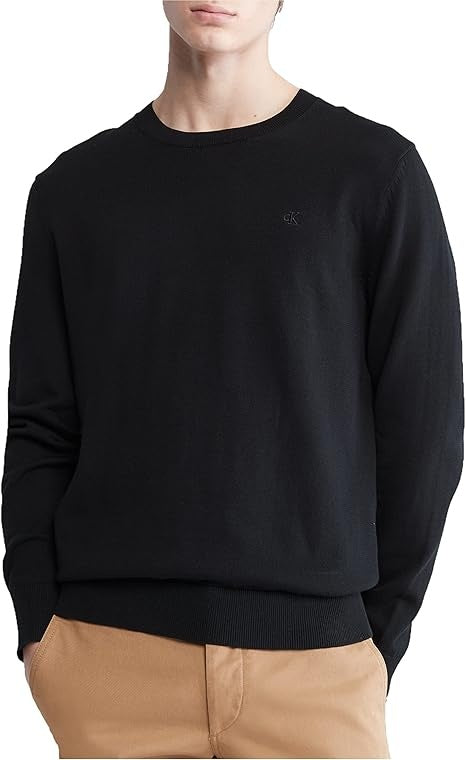 Calvin Klein Men's Smooth Cotton Monogram Logo Crewneck Sweater Black XXL