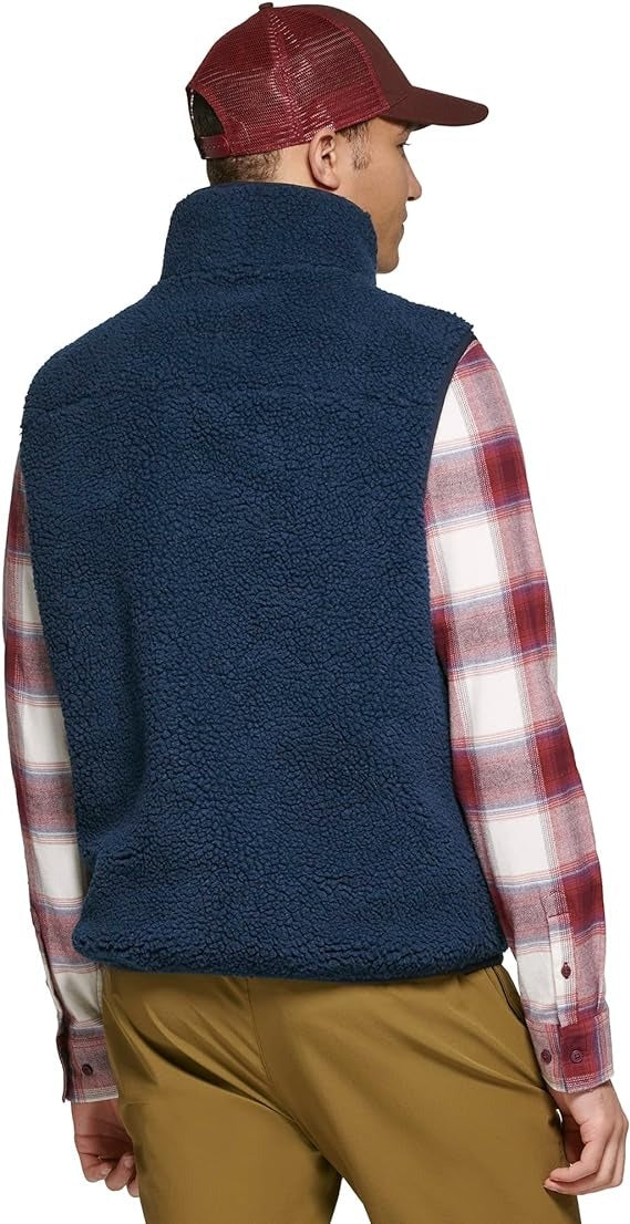 BASS OUTDOOR Mens Full Zip Fleece Vest Dress Blue Small