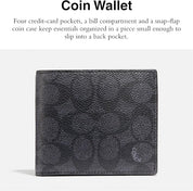 Men's Coach Signature Coated Canvas & Leather Coin Wallet - Black CHARCOAL