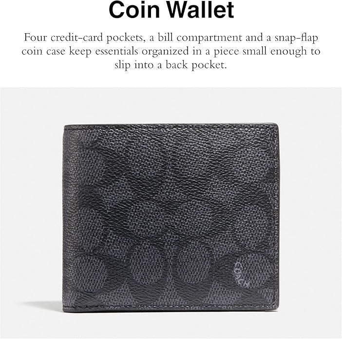 Men's Coach Signature Coated Canvas & Leather Coin Wallet - Black CHARCOAL