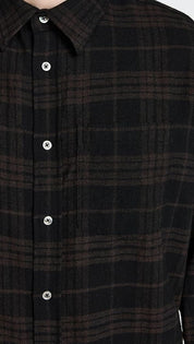 Norse Projects Mens Flannel Algot Relaxed Fit Check Shirt Small Espresso Brown