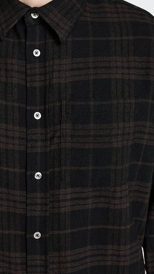 Norse Projects Mens Flannel Algot Relaxed Fit Check Shirt Small Espresso Brown