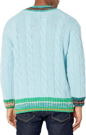 Lacoste Men's Long Sleeve V-Neck Colorblock Cableknit Cricket Sweater Large Blue