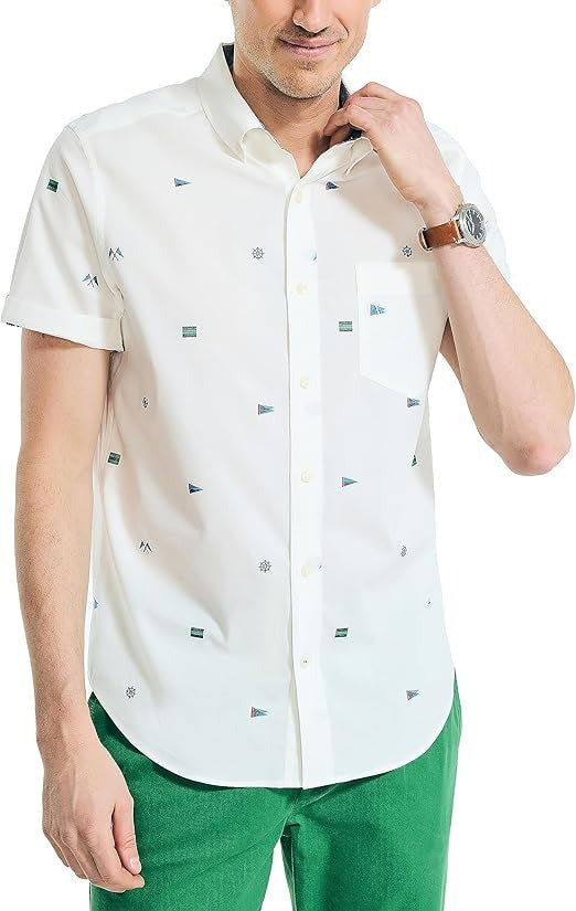 Nautica Mens Classic Fit Short Sleeve Button Down Shirt Sail White Medium