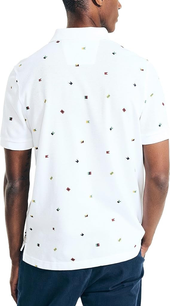 Nautica Men's Anchor Print Short Sleeve Polo Shirt White Large
