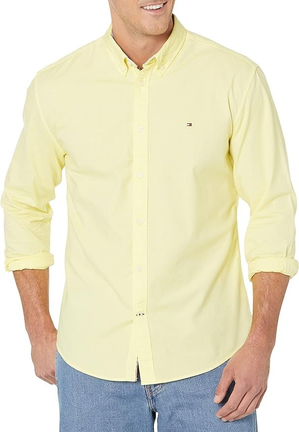 TOMMY HILFIGER Men's 1985 Flex Stretch Regular Fit Oxford Shirt Medium Yellow