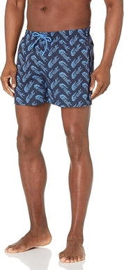 Lacoste Mens Printed Swim Trunks Medium Blue Logo Print