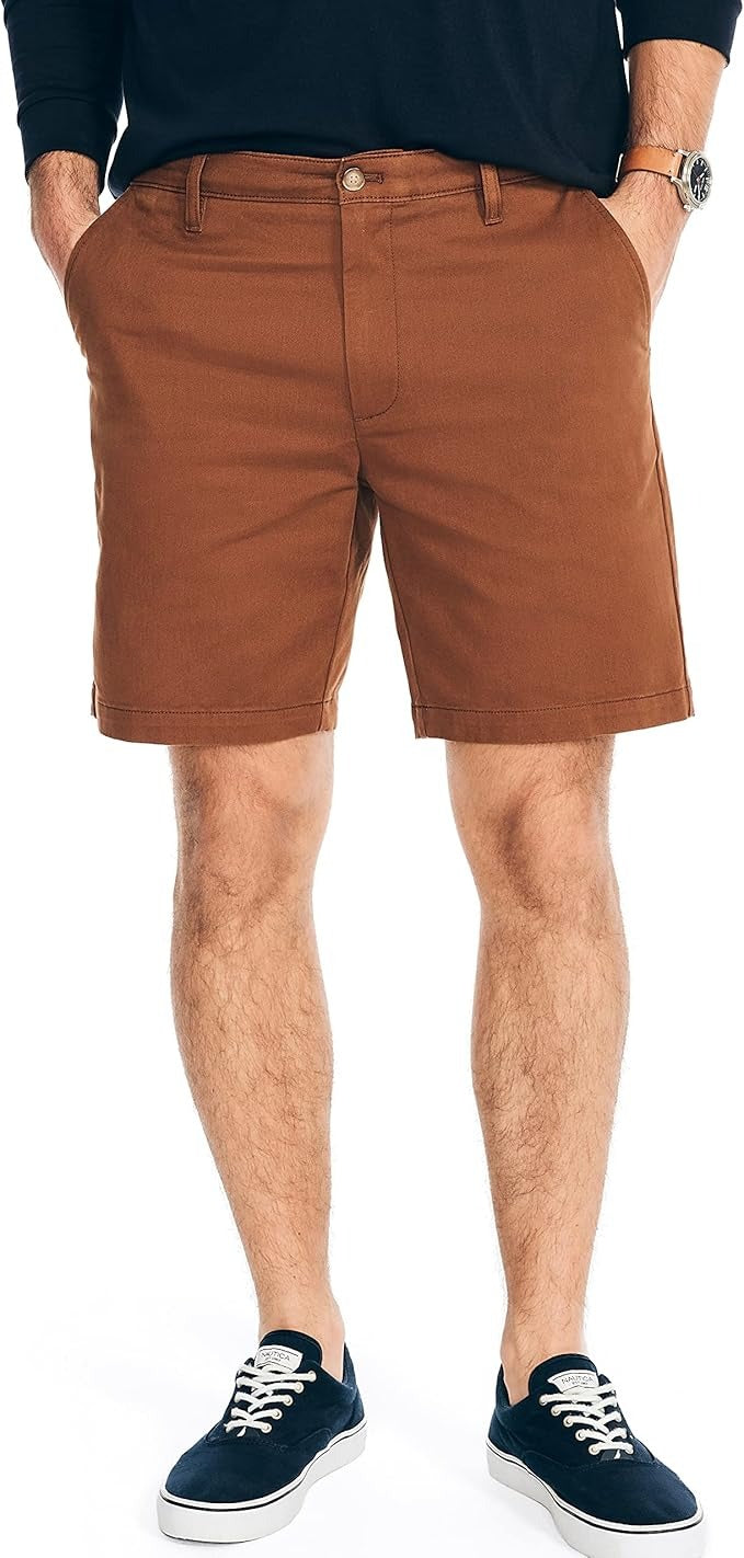 Nautica Mens Regular fit Casual Deck Shorts 40 Brown Solid Stretch