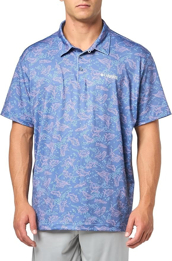 Columbia Men's Printed Short Sleeve Performance Polo Shirt XL Blue
