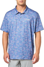Columbia Men's Printed Short Sleeve Performance Polo Shirt XXL 2XL Blue