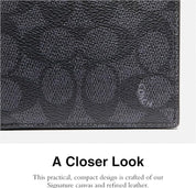 Men's Coach Signature Coated Canvas & Leather Coin Wallet - Black CHARCOAL