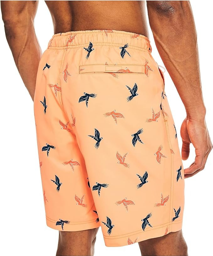 Nautica Mens Parrot-Print Elastic Swim Trunks Small Orange Swimsuit