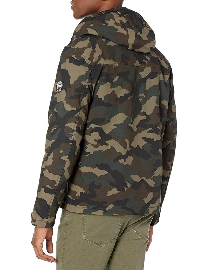 TOMMY HILFIGER Men's Sherpa-Lined Softshell Hooded Jacket Medium Green Camo