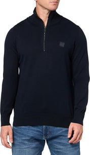 BOSS by Hugo Boss Square Logo Cotton Blend Quarter Zip Sweater XL Dark Blue