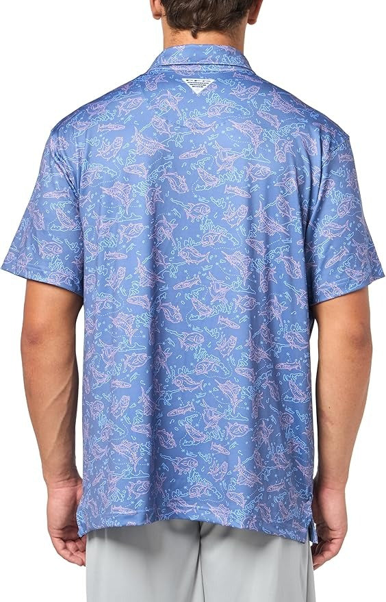 Columbia Men's Printed Short Sleeve Performance Polo Shirt XXL 2XL Blue