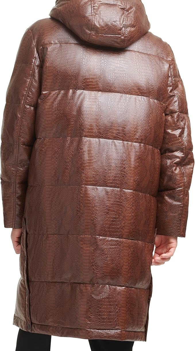 DKNY Men's Long Down Puffer Parka Coat Large Brown