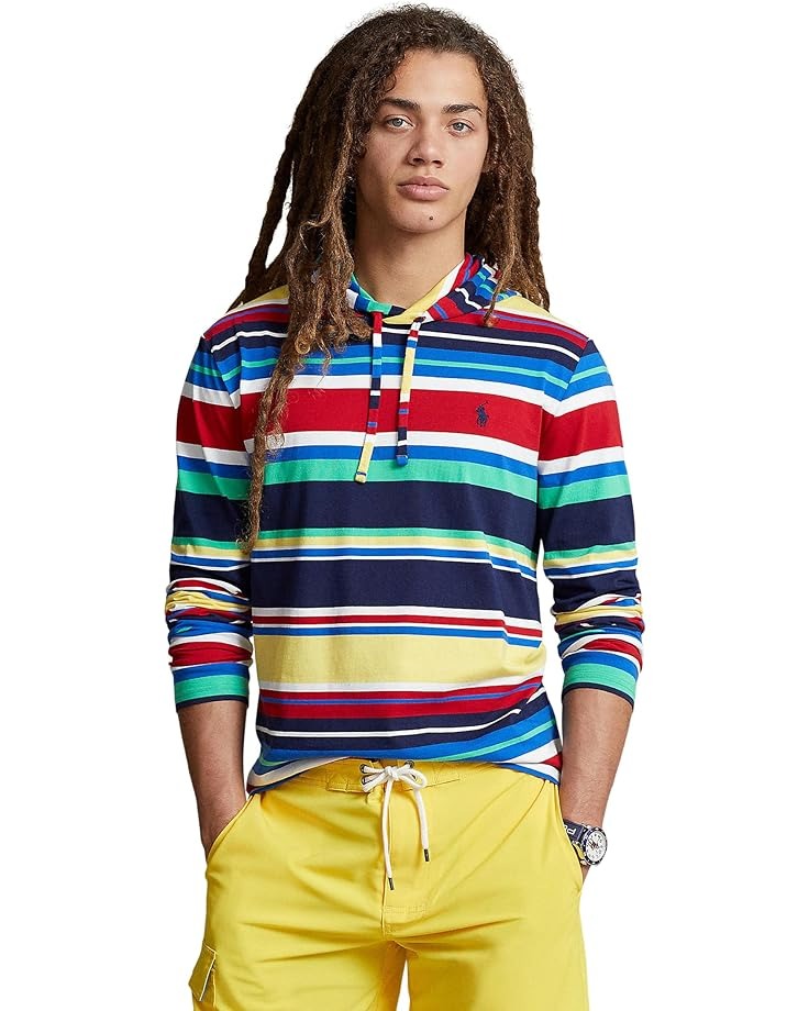 Polo Ralph Lauren Men's Striped Jersey Hooded T-Shirt Medium Red Blue