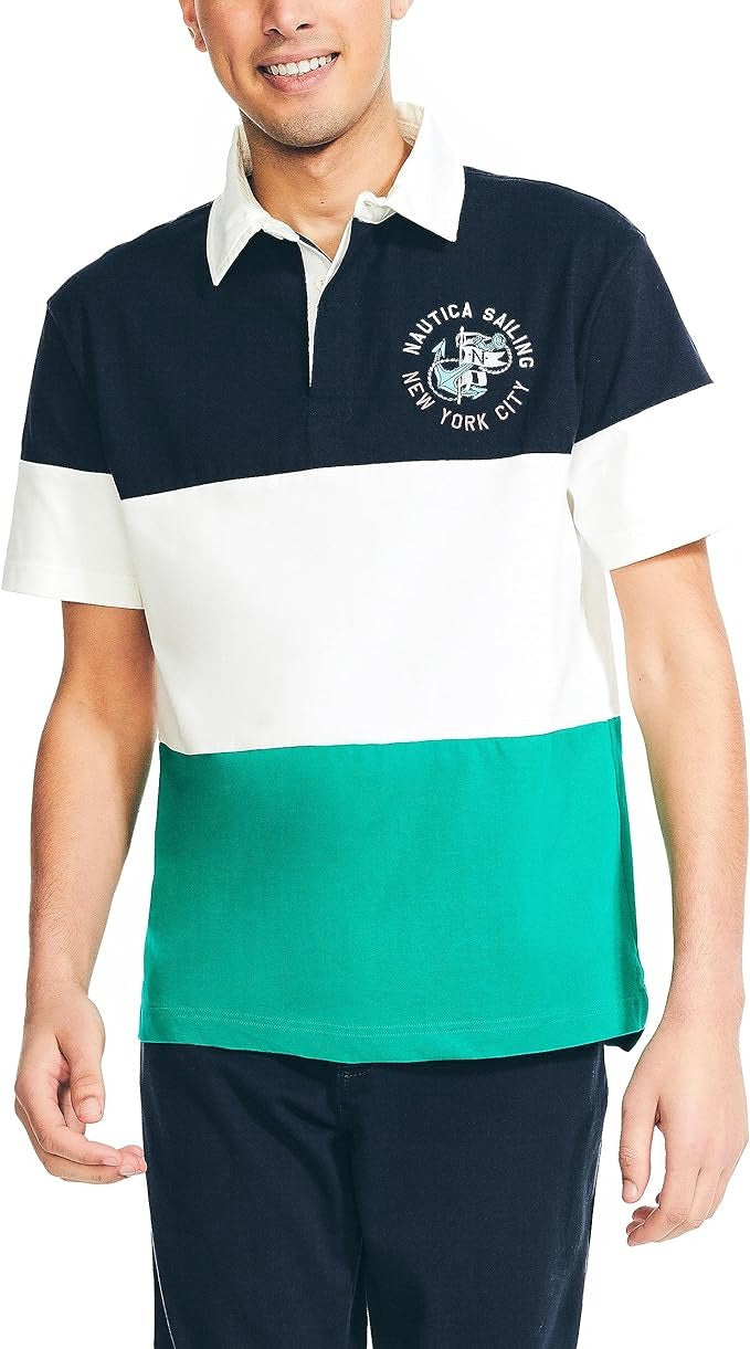 Nautica Men's Navy Relaxed Fit Rugby Polo Shirt Large Dark Blue