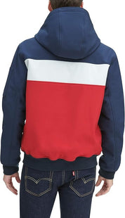 Tommy Hilfiger Mens Soft Shell Hooded Bomber Jacket Coat with Bib Blue Red Small