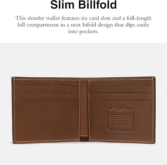 COACH Slim Bifold in Sport Calf Men's Wallet Saddle Leather Brown