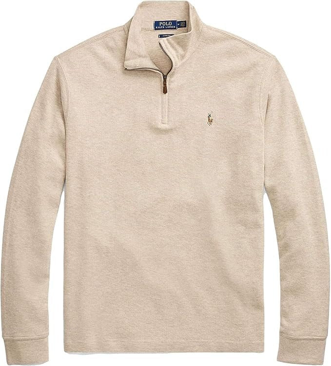 Polo Ralph Lauren Mens Half Zip French Rib Cotton Sweater Beige Large