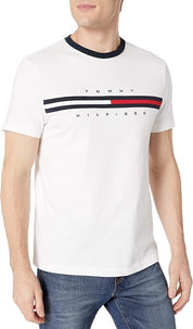 Tommy Hilfiger Men's Short Sleeve Signature Stripe Graphic T Shirt Medium White