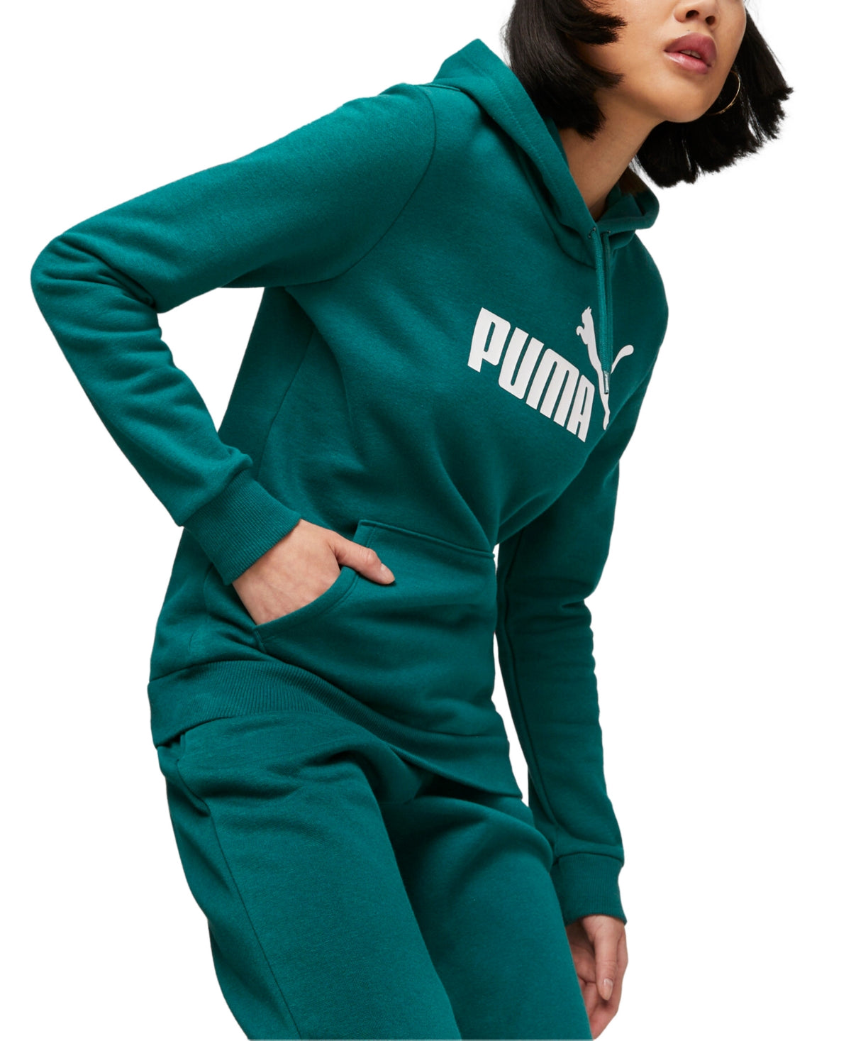 Puma Women's Essentials Logo Fleece Sweatshirt Hoodie Sweatshirt Large Malachite