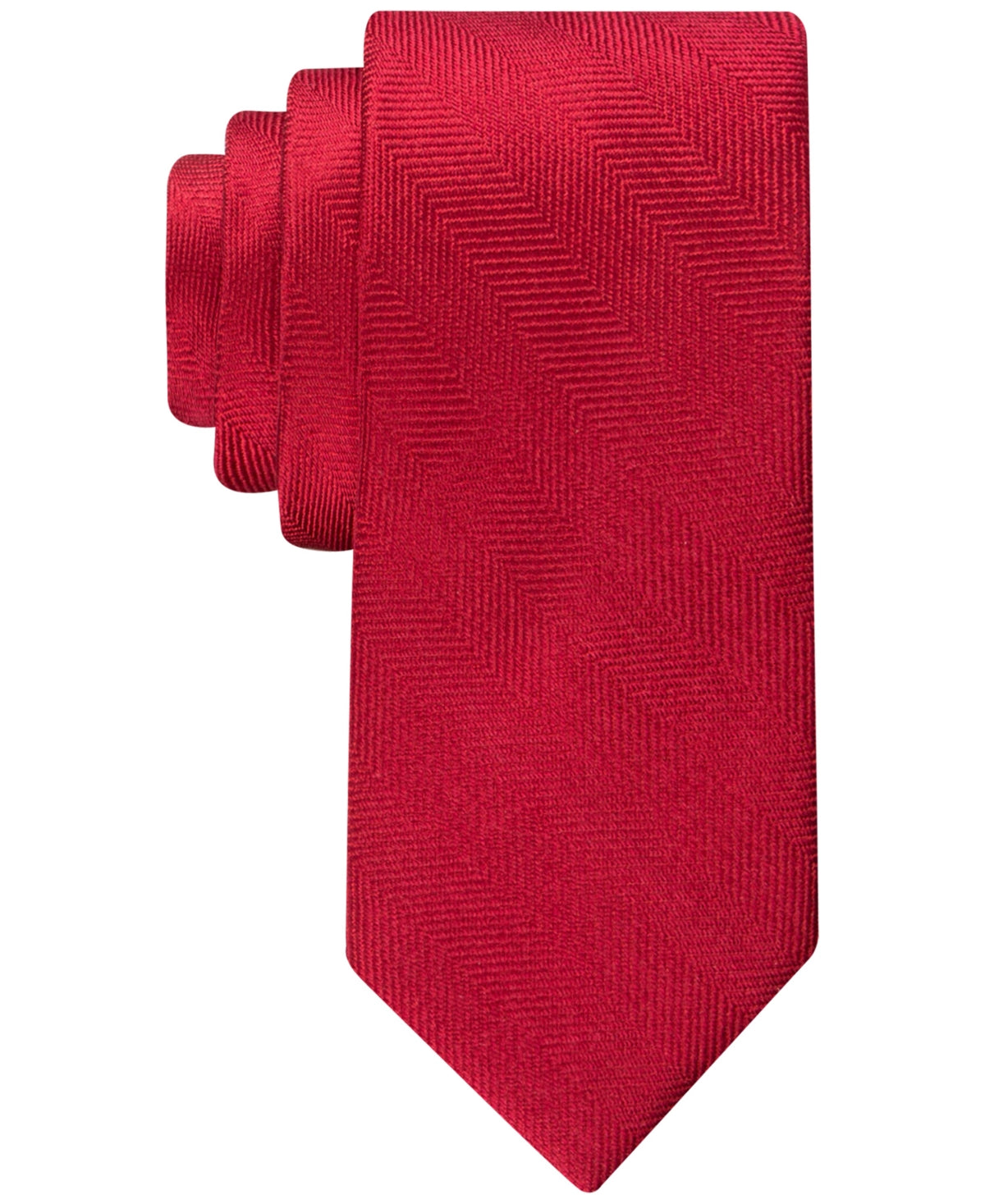 Tommy Hilfiger Mens Necktie Red Herringbone Solid Tie